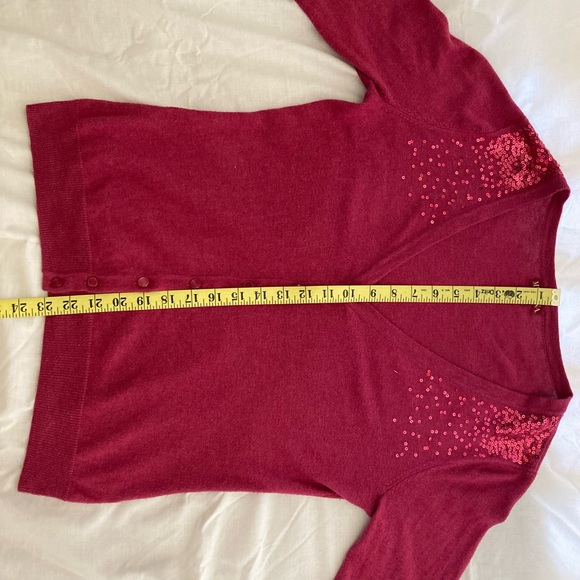 Red Sequined Button Up Cardigan - Picture 3 of 5